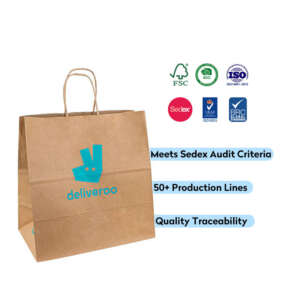Custom eco brown kraft gift bag with handles for gift packaging, retail, promotions and branded paper bag orders