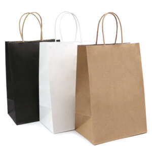 white art paper or kraft paper white carrier paper bag with handles with logo printing detail