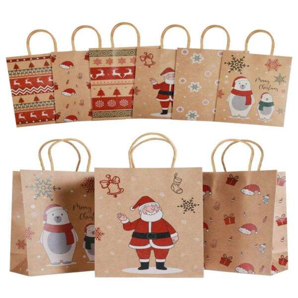 brown, black or white kraft paper Christmas kraft shopping gift bag with printed logo detail