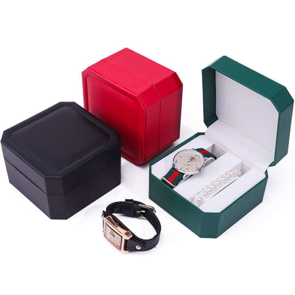 custom logo travel watch gift box with white plastic inside - front view