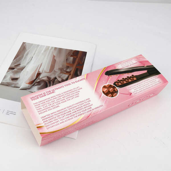mini hair iron custom logo paper box sleeve packaging - open display view