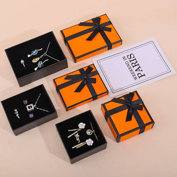 orange black cardboard jewelry set box for necklace earrings ring - gift packaging