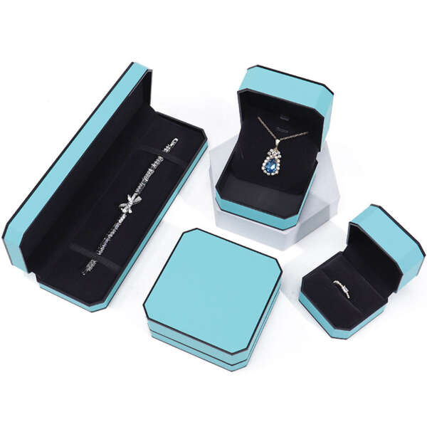 cyan leather custom logo jewelry box for necklace earrings - product presentation
