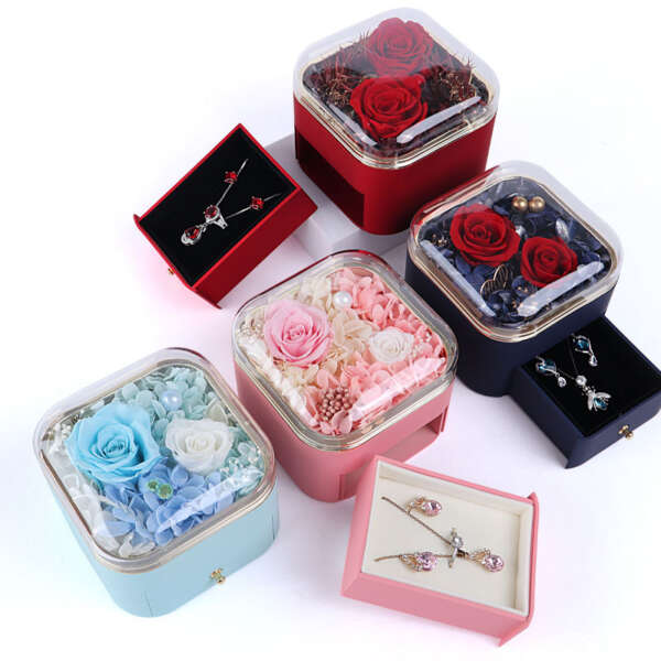 luxury rose drawer jewelry gift box with tote bag - front view