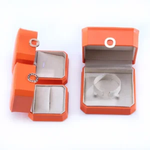orange PU leather jewelry box for necklace bracelet wedding ring view 2