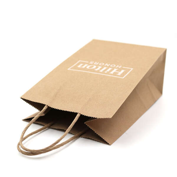eco recycled kraft takeaway paper bag with handles for food packaging - side gusset view