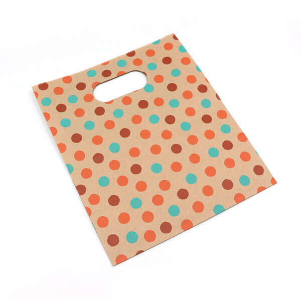 luxury square bottom color printed paper bag with die cut handles - side gusset view