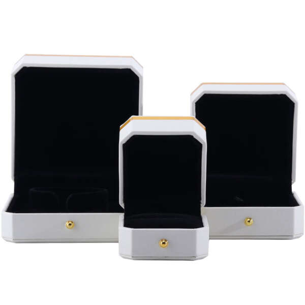 white octagonal PU leather jewelry box for bracelet necklace ring view 2