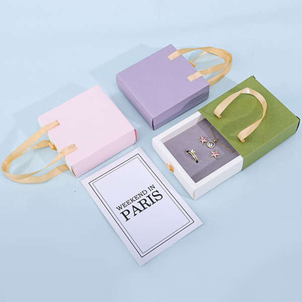 printed recyclable drawer cardboard jewelry set box with pouch bag - gift packaging