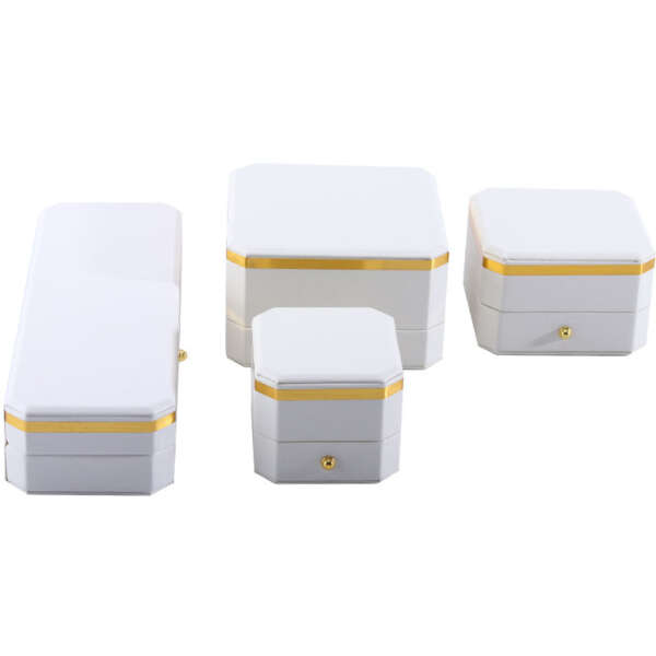 white octagonal PU leather jewelry box for bracelet necklace ring view 6