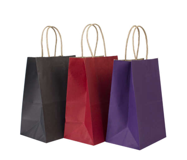 black kraft luxury shopping paper bag with flexo printed logo view 1
