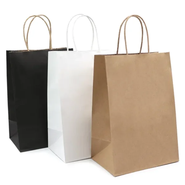 brown white kraft paper carry bag for vegetable food wrapping image 5