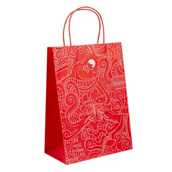 Christmas kraft shopping gift bag with window and color logo view 1