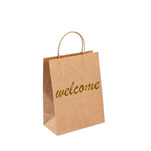 eco brown kraft paper bag with handle for takeaway shopping promotion view 1