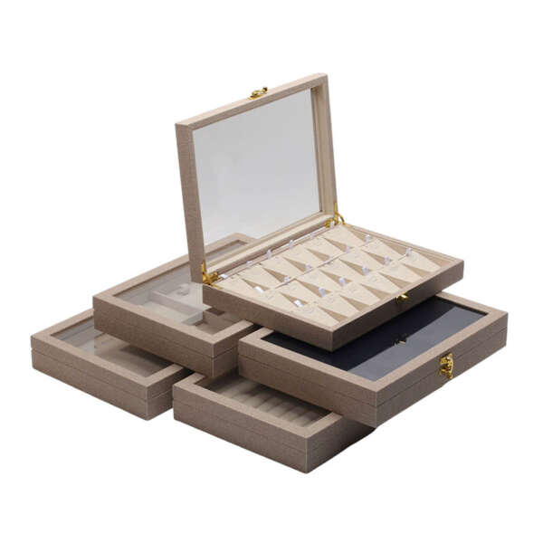 Jewelry display storage tray with PU leather finish