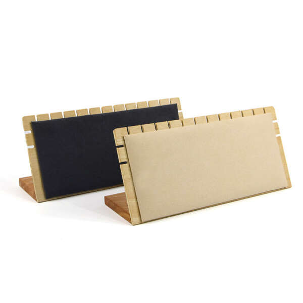 Retail necklace display plate with beige wood finish