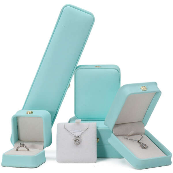 sky blue crown leather jewelry box for bracelet pendant necklace ring - retail display