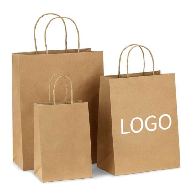 custom printed recycled takeaway kraft paper bag with logo view 3