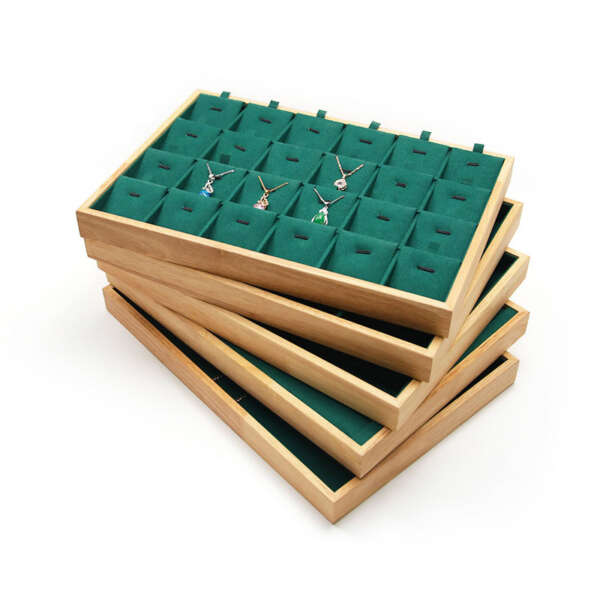Logo solid wood tray for jewelry showroom presentation