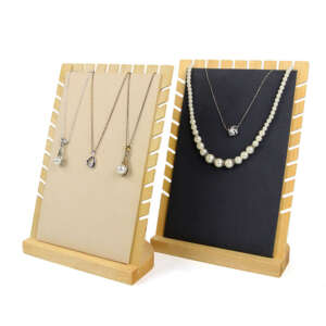 solid wood three-sided groove necklace hanging display stand - front view