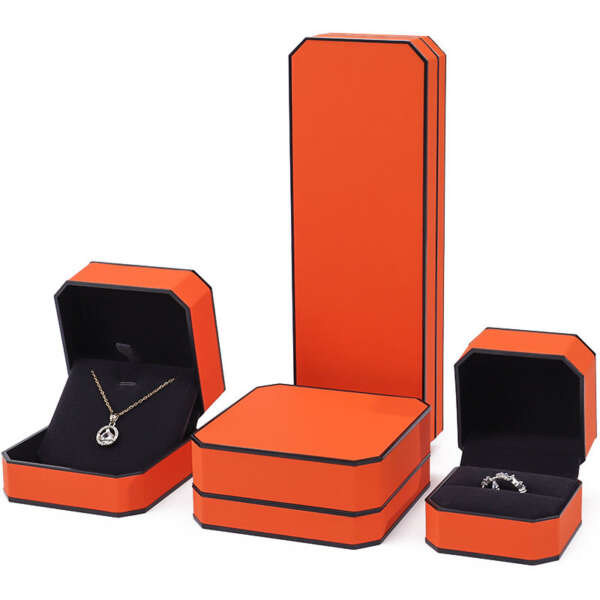 orange leather custom logo jewelry box for necklace earrings - retail display