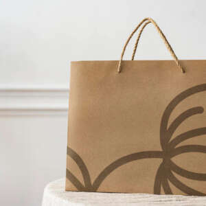 recyclable brown kraft paper bag with handles and logo print view 2