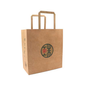 foldable recycled kraft grocery paper bag with flat handle view 1