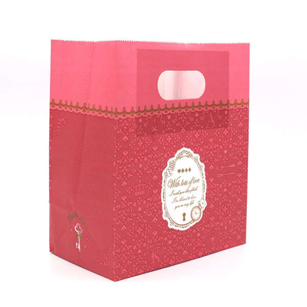 recycled die cut shopping paper bag with custom printed design - front view