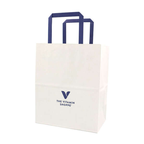 luxury kraft flat handle bag showing flat handles, personalized logo printing and luxury retail presentation