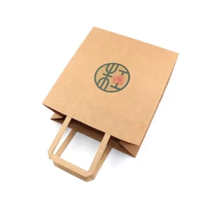 foldable recycled kraft grocery paper bag with flat handle view 2