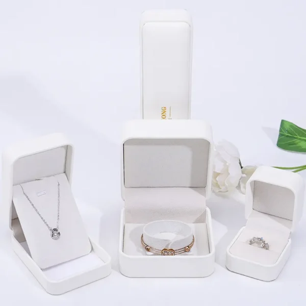 white leather travel jewelry storage box for necklace earrings studs ring - custom logo option