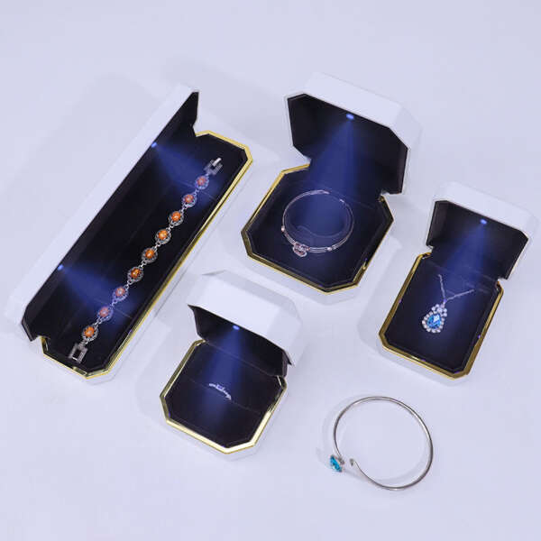 white plastic LED jewelry gift box for bracelet earrings pendant necklace ring - gift packaging