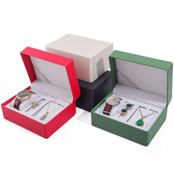 PU leather wooden travel watch gift box with custom logo display - retail display