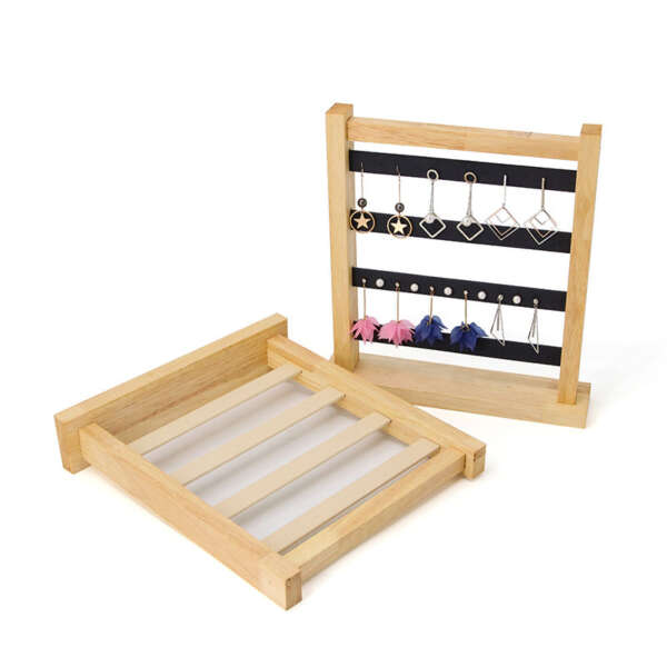 Wood jewelry display rack with organized stud earring rows