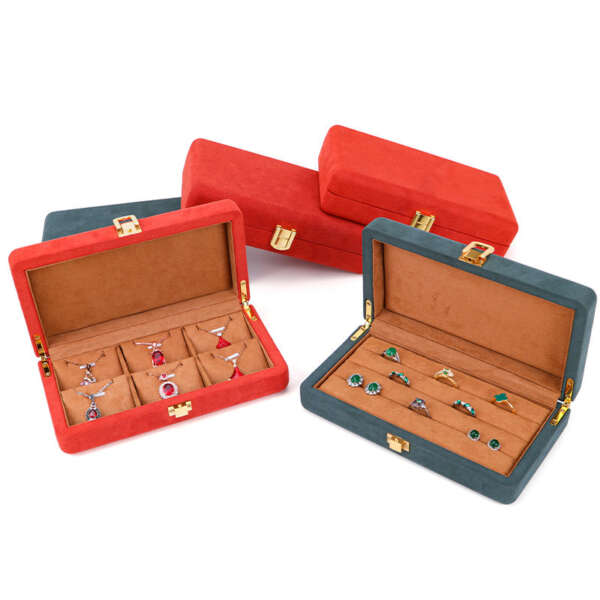 orange microfiber leather jewelry storage box for stud bracelet ring view 4