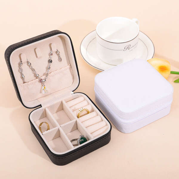 leather travel jewelry storage box for stud earrings necklace ring set - detail view