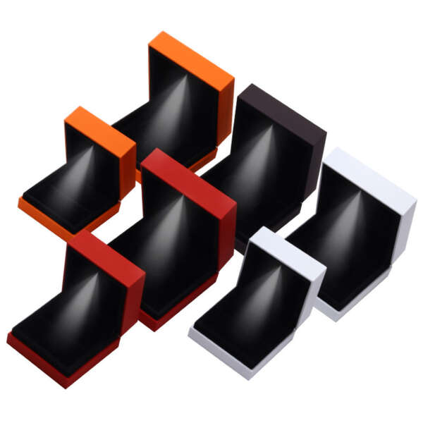 black rimmed LED ring jewelry organizer box with logo view 1