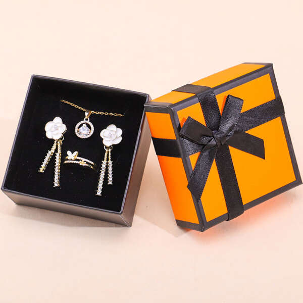 orange black cardboard jewelry set box for necklace earrings ring - custom logo option