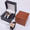 custom logo travel watch box with PU leather inside and black wood detail - retail display