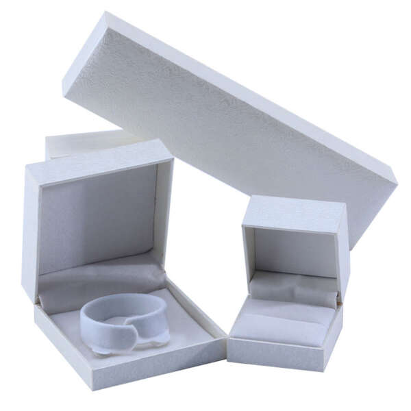 white paper jewelry gift box with filled leather insert view 2