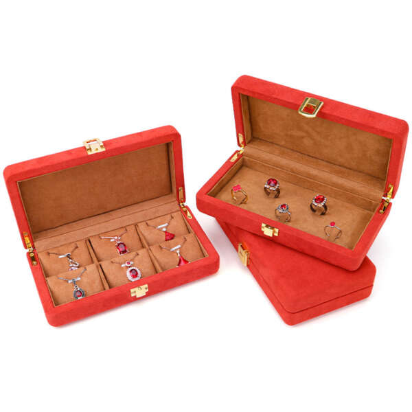 orange microfiber leather jewelry storage box for stud bracelet ring view 1