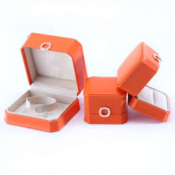 orange PU leather jewelry box for necklace bracelet wedding ring view 3