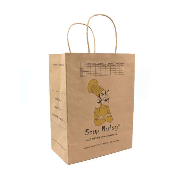 degradable brown kraft shopping paper bag with handle - front view