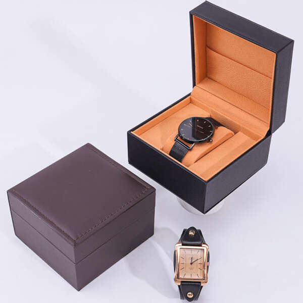 flip open PU leather watch travel case with custom logo - product presentation