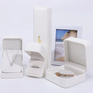 white leather travel jewelry storage box for necklace earrings studs ring - detail view
