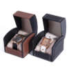 solid color PU leather flip watch box for mechanical watch travel case - front view