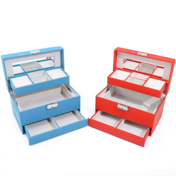 large capacity travel jewelry storage box with mirror for necklace ring - gift packaging