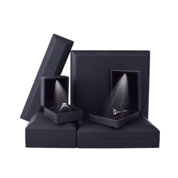 black plastic LED jewelry box with lighting for necklace bracelet earrings ring - gift packaging use