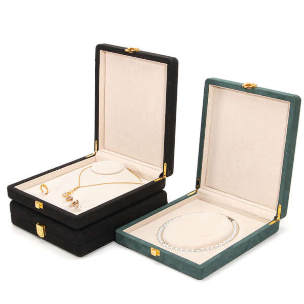 rounded corner microfiber leather jewelry box for pearl necklace ring view 3