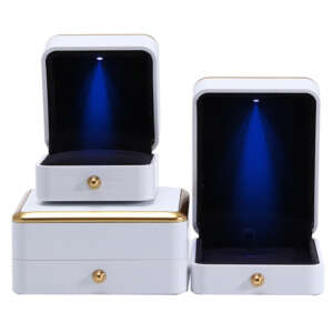 white LED square jewelry packaging box for necklace ring view 1
